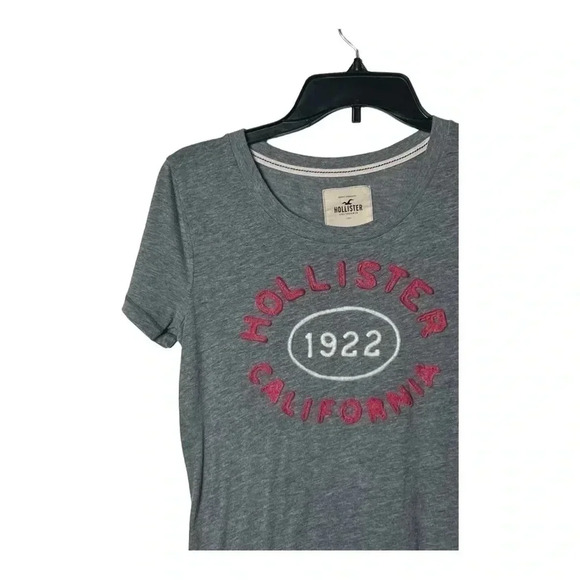 1556. HOLLISTER Y2K SHORT SLEEVE TOP GRAY IN COLOR‎ WITH PINK/WHITE LETTERING LG - Picture 3 of 9